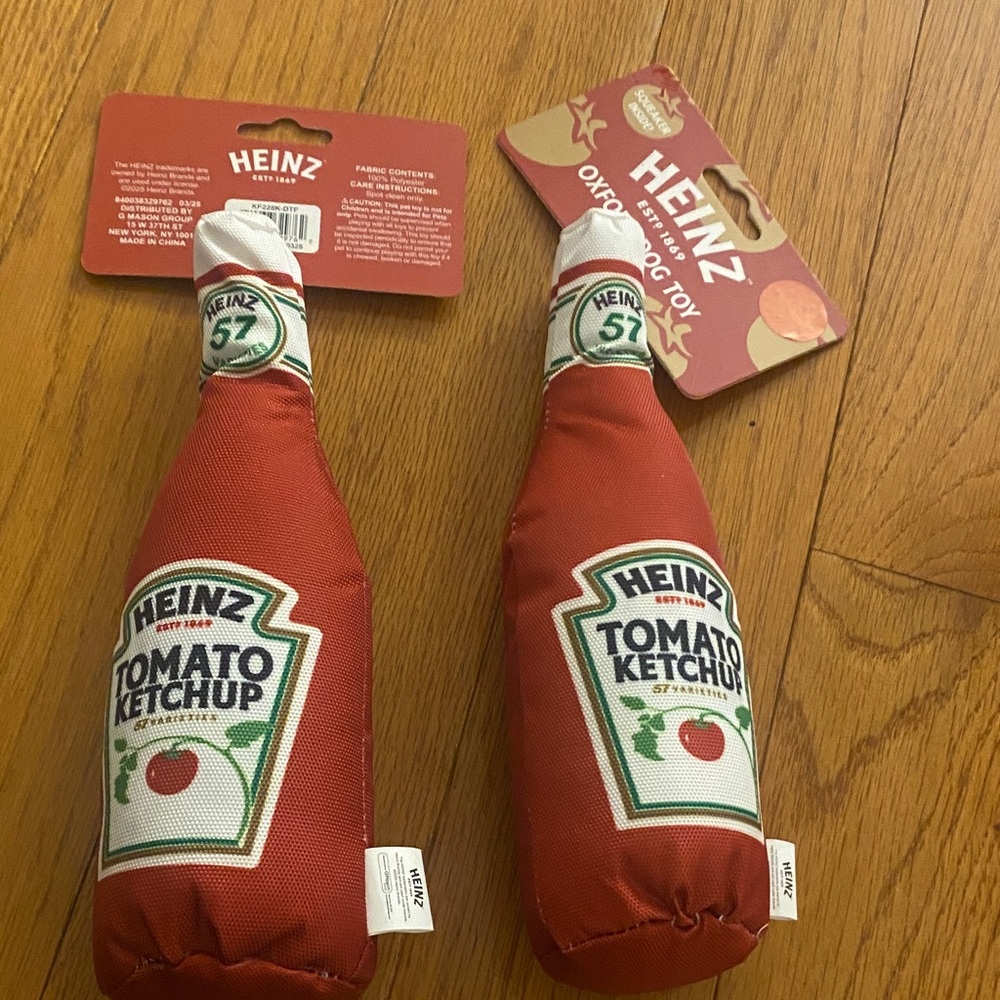 Heinz Ketchup Squeak Crinkle Squeak Dog Toy 2 in 1 bundle